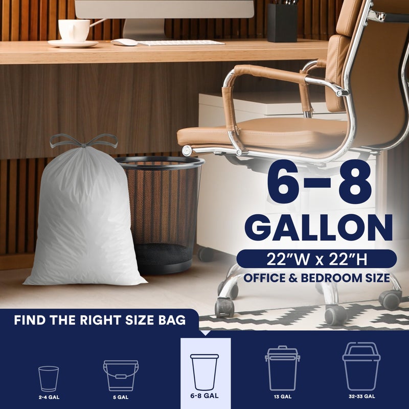 Plasticplace 8 Gallon Trash Bags: Premium White Drawstring Garbage Bag, 0.7 Mil Thickness, Durable Trash Can Liners, Garbage Bags for your Trash Can, Ring Size 22" x 22" (Pack of 100) - Image 3